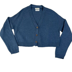Paneros Cardigan Sweater Womens Large Blue 100% Cotton Diana Knit Hand knit